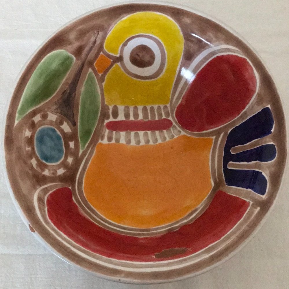 VINTAGE DeSimone Italian Ceramic Clay Painted Large Pasta Bowl with Bird